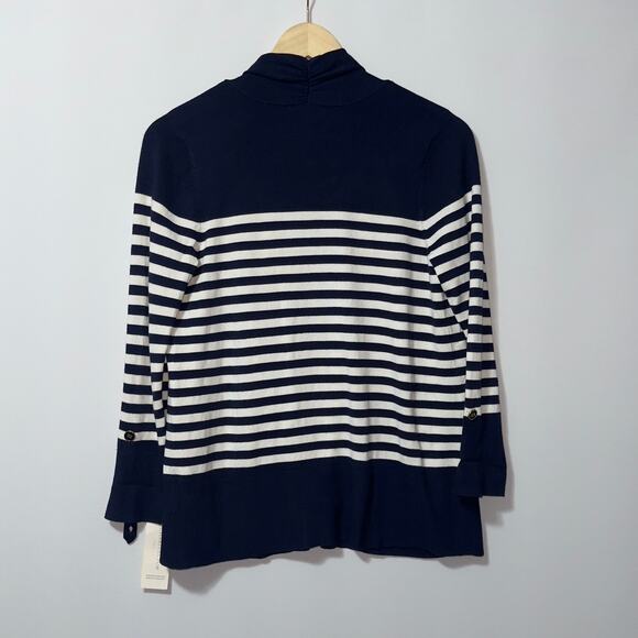 Charter Club Striped 3/4 Sleeve Cardigan Sweater women’s size petite medium - Picture 2 of 6